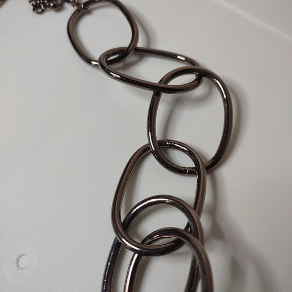 Dark Silver Tone Large Link Necklace Adjustable 26 To 26 Inches Long - Picture 4 of 10